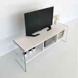 Mobile porta TV Algorab, Supporto per televisione da salotto, Credenza bassa da soggiorno, Base porta TV, 120x35h45 cm, Bianco