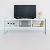 Mobile porta TV Algorab, Supporto per televisione da salotto, Credenza bassa da soggiorno, Base porta TV, 120x35h45 cm, Bianco