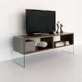 Mobile porta TV Algorab, Supporto per televisione da salotto, Credenza bassa da soggiorno, Base porta TV, 120x35h45 cm, Noce