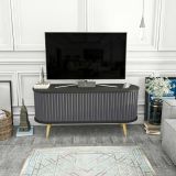 Mobile porta TV Aludra, Supporto per televisione da salotto, Credenza bassa da soggiorno, Base porta TV, 140x43h64 cm, Nero e Antracite