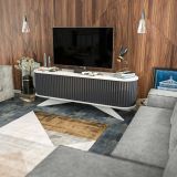 Mobile porta TV Aludra, Supporto per televisione da salotto, Credenza bassa da soggiorno, Base porta TV, 180x43h60 cm, Antracite e Bianco