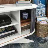 Mobile porta TV Aludra, Supporto per televisione da salotto, Credenza bassa da soggiorno, Base porta TV, 180x43h60 cm, Antracite e Bianco