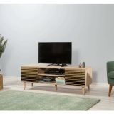 Mobile porta TV Amalthea, Supporto per televisione da salotto, Credenza bassa da soggiorno, Base porta TV, 140x40h50 cm, Quercia