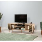 Mobile porta TV Amalthea, Supporto per televisione da salotto, Credenza bassa da soggiorno, Base porta TV, 140x40h50 cm, Quercia