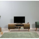 Mobile porta TV Amalthea, Supporto per televisione da salotto, Credenza bassa da soggiorno, Base porta TV, 140x40h50 cm, Quercia
