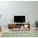 Mobile porta TV Amalthea, Supporto per televisione da salotto, Credenza bassa da soggiorno, Base porta TV, 140x40h50 cm, Quercia