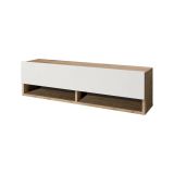 Mobile porta TV Ananke, Supporto per televisione da salotto, Credenza bassa da soggiorno, Base porta TV, 100x32h29 cm, Quercia e Bianco