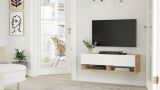 Mobile porta TV Ananke, Supporto per televisione da salotto, Credenza bassa da soggiorno, Base porta TV, 100x32h29 cm, Quercia e Bianco