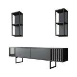 Mobile porta TV Ananke, Supporto per televisione da salotto, Credenza bassa da soggiorno, Base porta TV, 180x30h48 cm, Antracite e Nero