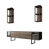 Mobile porta TV Ananke, Supporto per televisione da salotto, Credenza bassa da soggiorno, Base porta TV, 180x30h48 cm, Noce e Nero