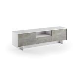 Mobile Porta TV Andromeda, Supporto per TV da salotto, Credenza bassa da soggiorno a 2 ante e 1 cassetto, 100% Made in Italy, 170x42h48 cm, Bianco e Cemento