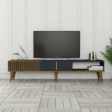 Mobile porta TV Aquila, Supporto per televisione da salotto, Credenza bassa da soggiorno, Base porta TV, 180x35h40 cm, Noce e Antracite