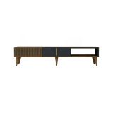 Mobile porta TV Aquila, Supporto per televisione da salotto, Credenza bassa da soggiorno, Base porta TV, 180x35h40 cm, Noce e Antracite
