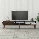 Mobile porta TV Aquila, Supporto per televisione da salotto, Credenza bassa da soggiorno, Base porta TV, 180x35h40 cm, Noce e Antracite