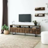 Mobile porta TV Arctura, Supporto per televisione da salotto, Credenza bassa da soggiorno, Base porta TV, 170x30h40 cm, Noce