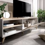 Mobile porta TV Asinara, Credenza bassa da soggiorno, Madia da salotto per televisione, 155x43h47 cm, Rovere e Bianco