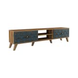 Mobile porta TV Atlux, Credenza da soggiorno, Armadio basso per TV, Base parete attrezzata, 180x35 h44 cm, Noce e Blu
