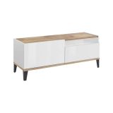 Mobile porta TV Atris, cm 120x40h47, Bianco lucido e Acero