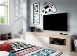 Mobile porta TV Averau, Credenza bassa da soggiorno, Madia da salotto per televisione, 204x42h48 cm, Rovere e Bianco lucido