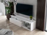 Mobile porta TV Baltico, Credenza da soggiorno, Armadio basso per TV, Base parete attrezzata, 160x38h41 cm, Bianco e Bianco lucido
