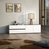 Mobile porta TV Bamako, Credenza da soggiorno, Armadio basso per TV, Base parete attrezzata, Made in Italy, 180x47h43 cm, Bianco lucido e Antracite
