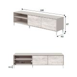 Mobile Porta tv Beige Bianco Anticato Cassetti un Ripiano 180x40x47h cm, 2 Ante - Nociglia