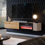 Mobile Porta tv Beige Cashmere Marrone Rovere Modulabile un Ripiano 200x30x31h cm, 2 Ante - Sindia