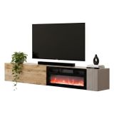 Mobile Porta tv Beige Cashmere Marrone Rovere Modulabile un Ripiano 200x30x31h cm, 2 Ante - Sindia