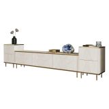 Mobile Porta tv Beige Marmo 2 Ripiani Apertura a Ribalta 260x35x45h cm, 5 Ante - Cortin