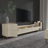 Mobile Porta tv Beige Marmo 2 Ripiani Apertura a Ribalta 260x35x45h cm, 5 Ante - Cortin