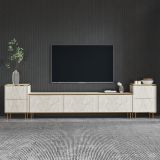 Mobile Porta tv Beige Marmo 2 Ripiani Apertura a Ribalta 260x35x45h cm, 5 Ante - Cortin