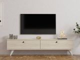 Mobile Porta tv Beige Marmo 2 Vani 2 Ante 160x25x40h cm, Apertura a Ribalta - Atestino