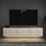 Mobile Porta tv Beige Marmo 3 Vani 3 Ante 160x32x35h cm, Apertura a Ribalta - Carosino