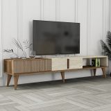 Mobile Porta tv Beige Marmo Marrone Noce 2 Ante Apertura a Ribalta 180x35x40h cm, 3 Vani - Sicoli