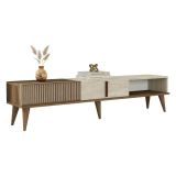 Mobile Porta tv Beige Marmo Marrone Noce 2 Ante Apertura a Ribalta 180x35x40h cm, 3 Vani - Sicoli