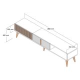 Mobile Porta tv Beige Marmo Marrone Noce 2 Ante Apertura a Ribalta 180x35x40h cm, 3 Vani - Sicoli