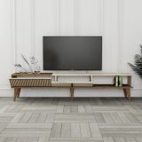 Mobile Porta tv Beige Marmo Marrone Noce 2 Ante Apertura a Ribalta 180x35x40h cm, 3 Vani - Sicoli