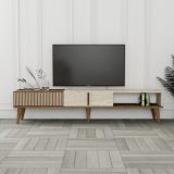 Mobile Porta tv Beige Marmo Marrone Noce 2 Ante Apertura a Ribalta 180x35x40h cm, 3 Vani - Sicoli