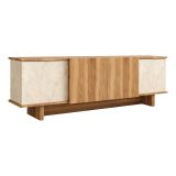 Mobile Porta tv Beige Marmo Marrone Rovere un Ripiano 4 Ante 180x33x50h cm, 4 Vani - Clusone