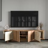 Mobile Porta tv Beige Marmo Marrone Rovere un Ripiano 4 Ante 180x33x50h cm, 4 Vani - Clusone