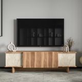 Mobile Porta tv Beige Marmo Marrone Rovere un Ripiano 4 Ante 180x33x50h cm, 4 Vani - Clusone