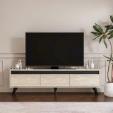 Mobile Porta tv Beige Marmo Nero Antracite 3 Ante Apertura a Ribalta 150x30x45h cm, 3 Vani - Reatino