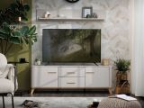Mobile Porta tv Beige Marrone Rovere 2 Cassetti un Ripiano 154x40x52.5h cm, 2 Ante - Terento