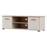 Mobile Porta tv Beige Marrone Rovere 2 Ripiani 2 Ante 137x40x44h cm, Ante Effetto Rigato - Valda