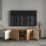 Mobile Porta tv Beige Marrone Rovere un Ripiano 4 Vani 180x33x50h cm, 4 Ante - Clusone