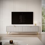 Mobile Porta tv Beige oro un Ripiano 2 Ante 200x38x51h cm, Ante Effetto Rigato con Piedini - Kala