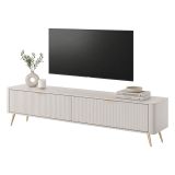 Mobile Porta tv Beige oro un Ripiano 2 Ante 200x38x51h cm, Ante Effetto Rigato con Piedini - Kala