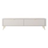 Mobile Porta tv Beige oro un Ripiano 2 Ante 200x38x51h cm, Ante Effetto Rigato con Piedini - Kala