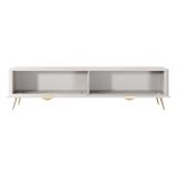 Mobile Porta tv Beige oro un Ripiano 2 Ante 200x38x51h cm, Ante Effetto Rigato con Piedini - Kala