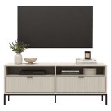 Mobile Porta tv Beige Scuro Nero 2 Cassetti 3 Ripiani 150x40x60h cm, Ante Effetto Rigato - Limame